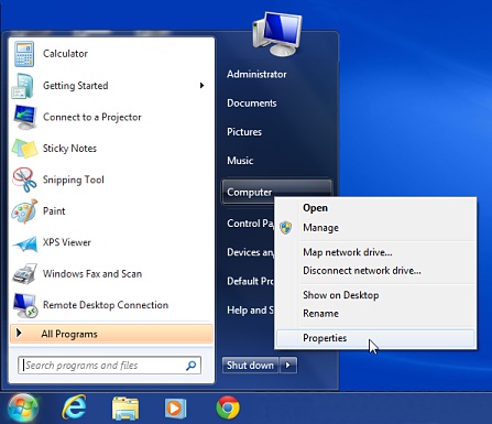 Start menu option