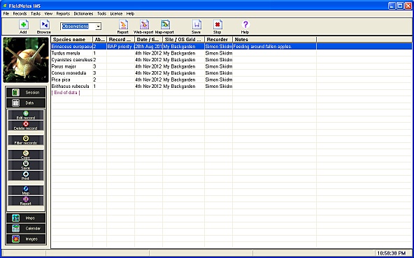 FieldNotes - Data mode