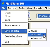 FieldNotes - Level-of-detail menu option