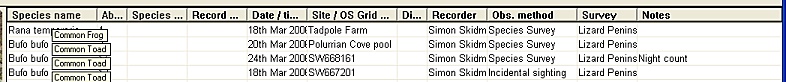 FieldNotes - Worksheet columns (Standard)