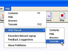 FieldNotes - Online Tutorials menu option