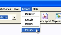'Licence history menu
