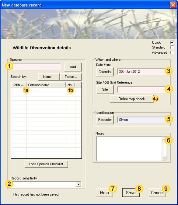 New Observation Form (Level=quick)