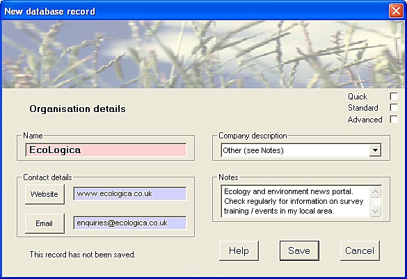Completed Organisation Form (Quick)