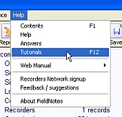 Accessing tutorials from the Help menu